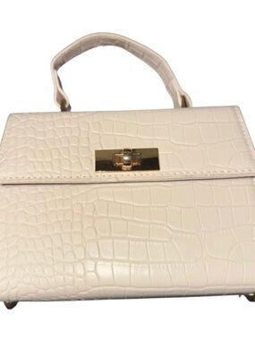 Classic Structured White Croc-Embossed Top-Handle Bag